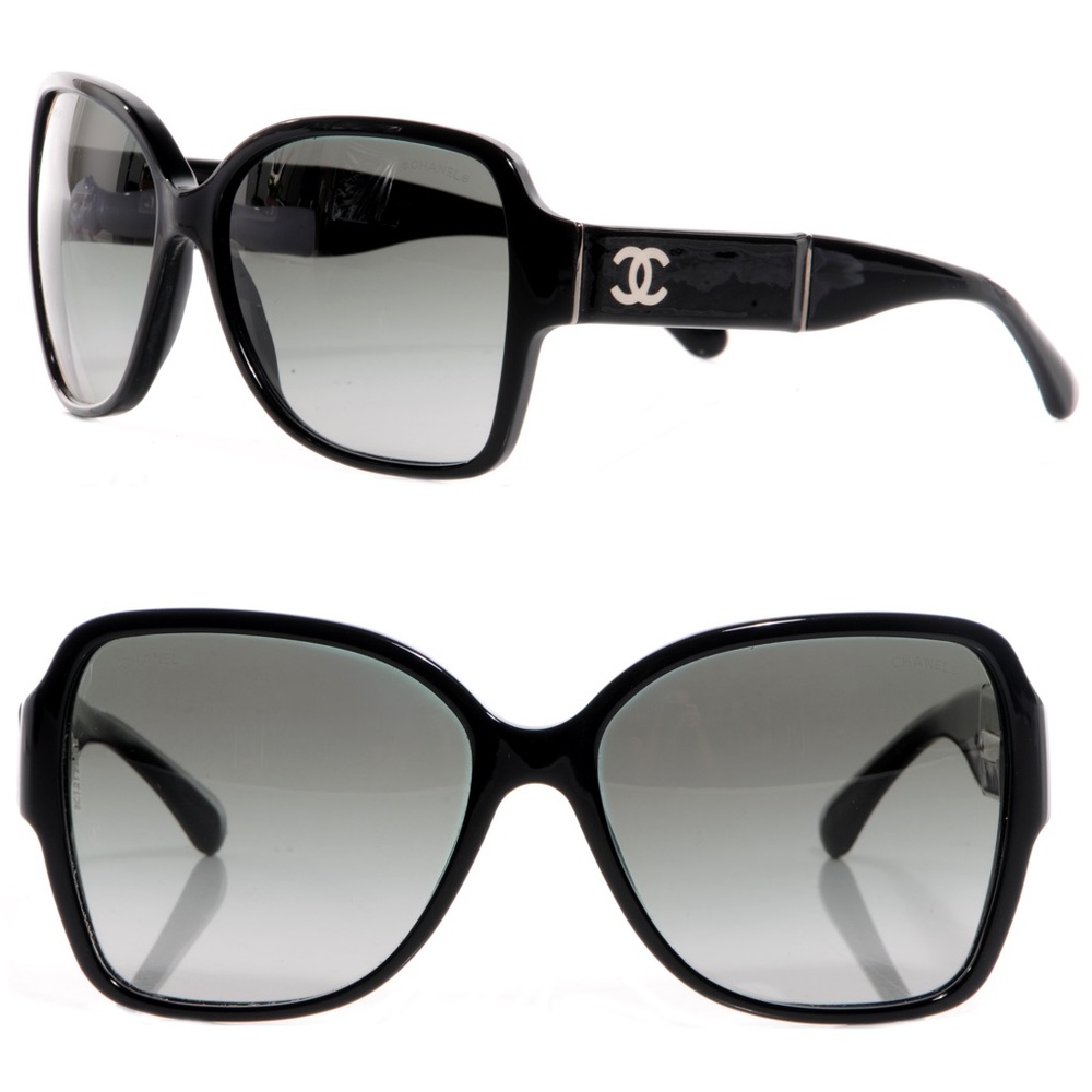 Chanel black patent leather and CC sunglasses